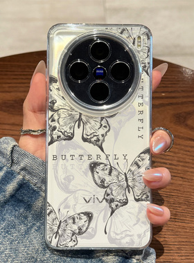 拾壳适用vivox200pro手机壳新款vivox200黑色蝴蝶线条x200promini唯美欧美防摔x100pro硅胶女款x100透明情侣