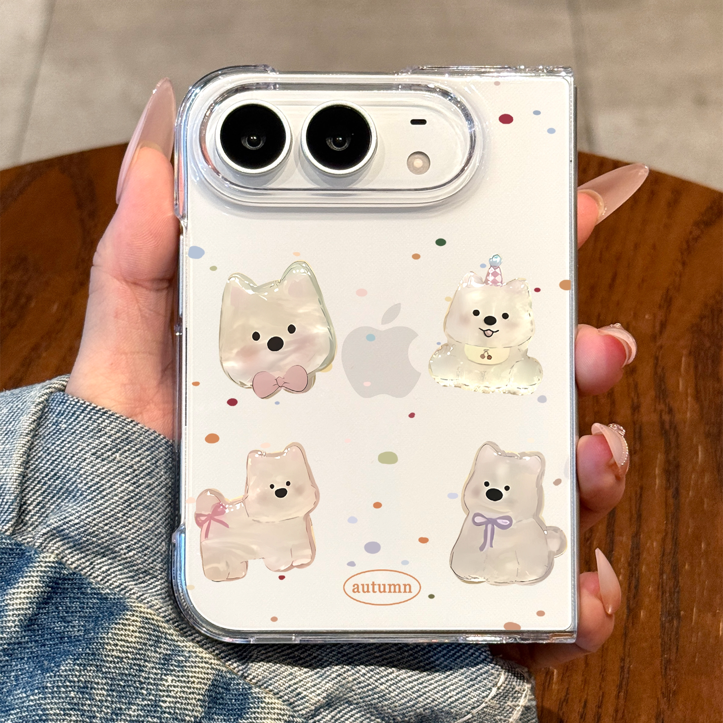 适用苹果折叠手机壳新款iphone duo透明卡通高级感女18折叠屏波点西高地18duo超薄全包好看保护套小众ip创意
