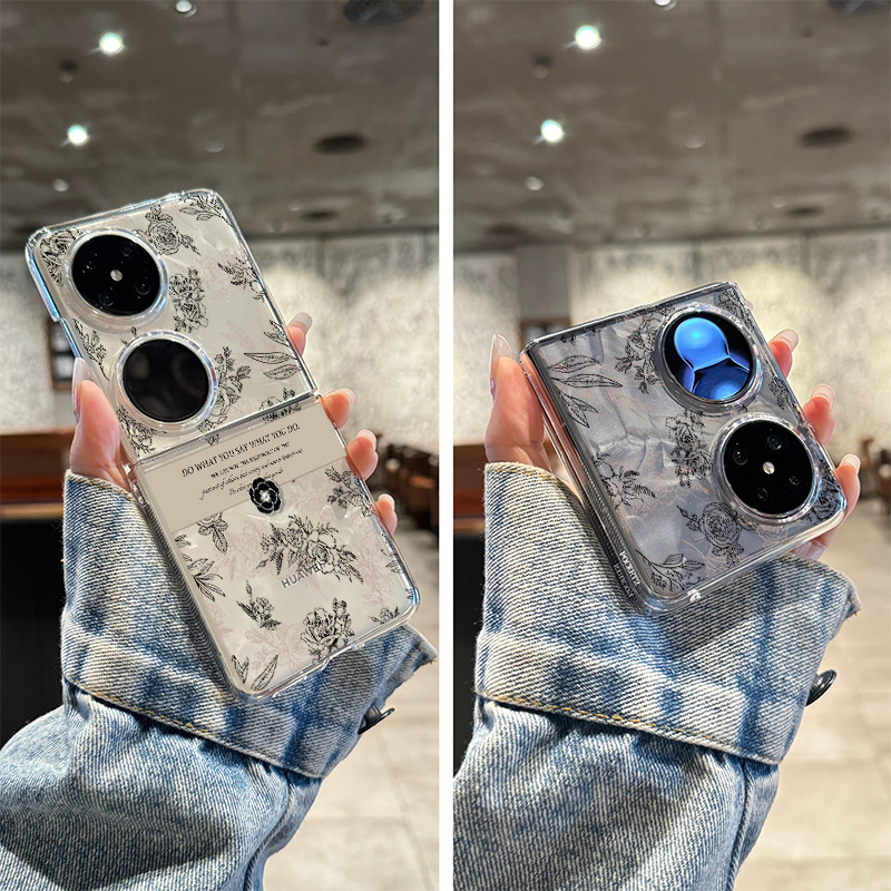 华为pocket2花朵线条手机壳