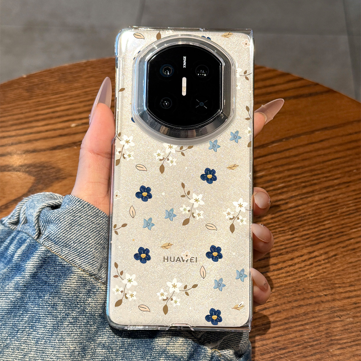 适用于华为折叠屏手机壳蓝白碎花