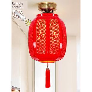 红灯笼遥控全铜灯入口走廊通道可达豪华卧室阳台吸顶灯陶瓷暖屋灯