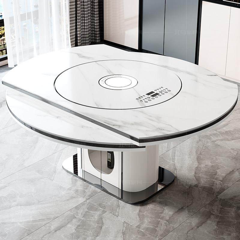 2025新款多功能带电磁炉暖菜岩板餐桌现代简约轻奢可伸缩圆形饭桌,住宅家具,岩板餐桌,淘宝优惠券,粉丝福利购,淘宝优惠卷