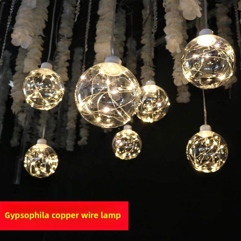 新款婚庆道具圆球铜丝吊灯挂灯满天星灯泡婚礼舞台吊顶布置装饰灯