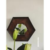 法式 重工实木中古镜 原木树瘤做旧工艺书房沙发背景墙 六角装 饰镜