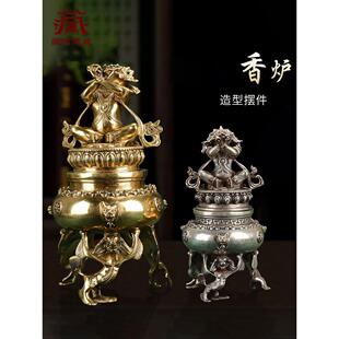 金刚铜香炉烟供火供粉家用室内用品檀香线卧香现代香薰炉