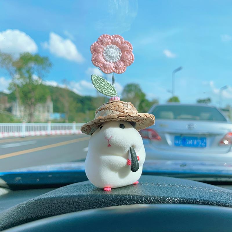 汽车摆件窗边中控台饰品吃货仓鼠哈姆太郎可爱草帽治愈系车载装饰
