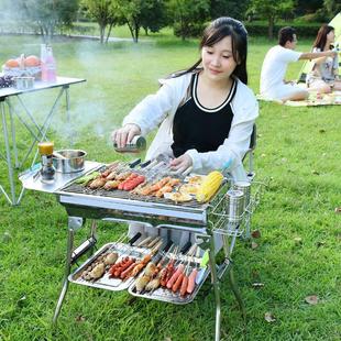野外露营折叠木炭不锈钢加厚碳烤炉子 烧烤架家用烧烤炉户外便携式