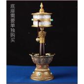 纯铜手摇转金轮莲花底座佛像莲台八吉祥转金筒底座手摇转动轮摆件