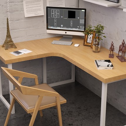 实木卧室电脑桌北欧简约L型书桌拐弯家用双人拐角办公桌椅小户型