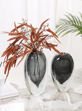 釉艺术花瓶无障碍豪华特厚灰玻璃装饰品现代样板房装饰客厅入口桌