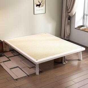 榻榻米实木床全榉木无床头床悬浮床现代简约平板床卧室大床暖白色