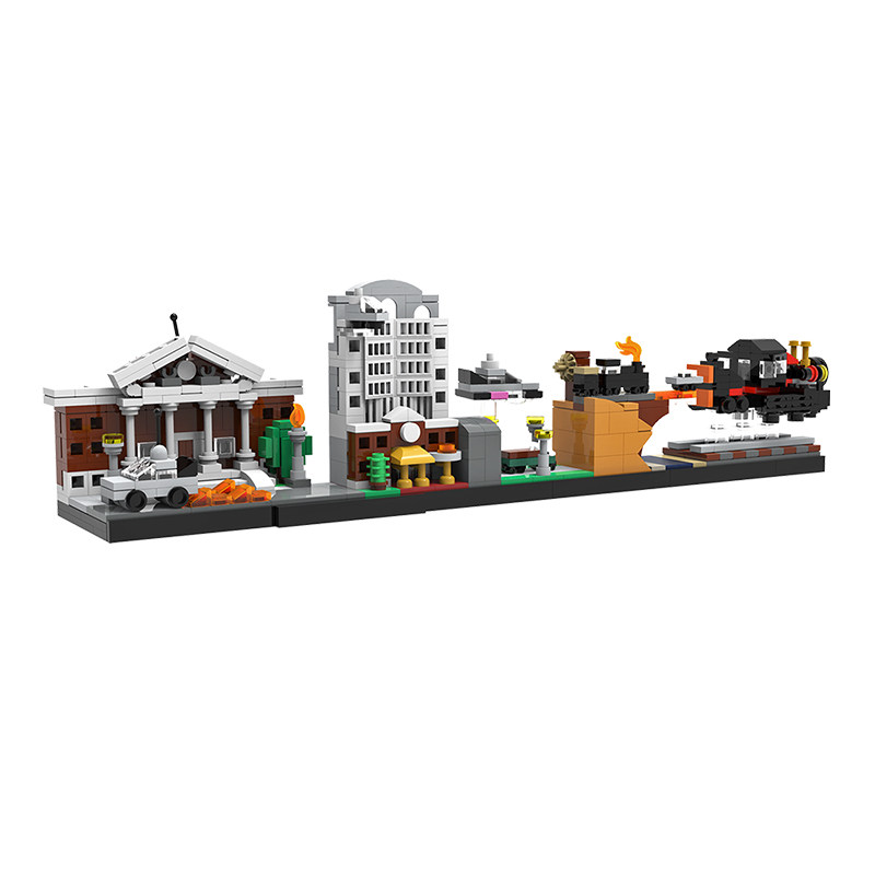 中国国产积木moc-19767回到未来天际线场景模型益智拼装玩具礼物