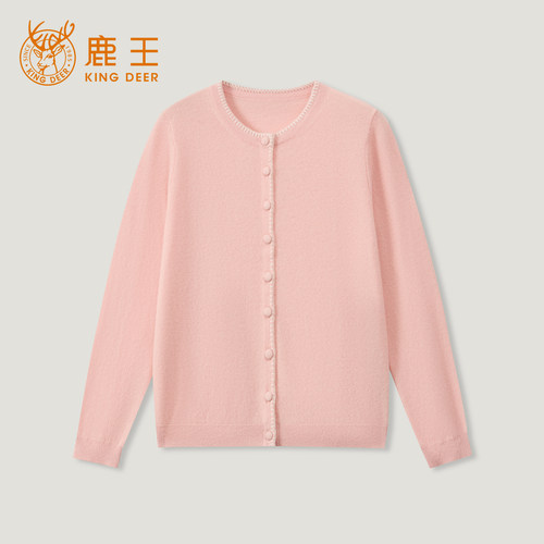 鹿王100%山羊绒女款圆领开衫