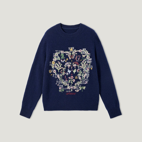 King Deer/鹿王提花毛衣闲风时尚宽松毛衣复古羊绒衫L805502