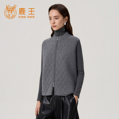 鹿王 King Deer/秋冬新款圆领百搭拉链开衫背心羊绒衫L806329