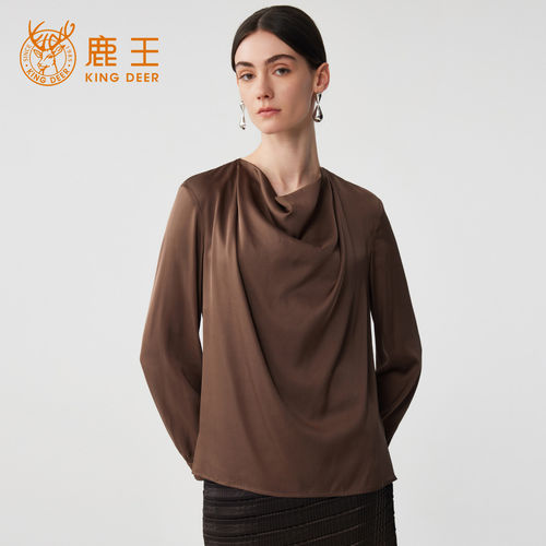 King Deer/鹿王时尚高级长袖真丝上衣女职场百搭设计感轻奢小衫