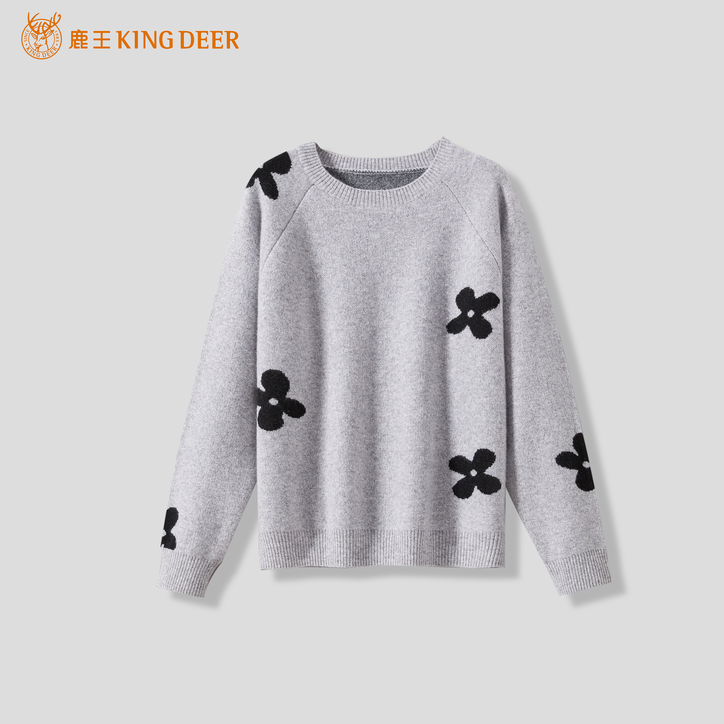 鹿王23秋冬新品百搭时尚休闲针织宽松圆领羊绒衫L80972