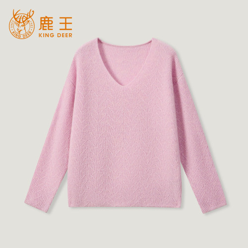 鹿王100%山羊绒V领女羊绒衫