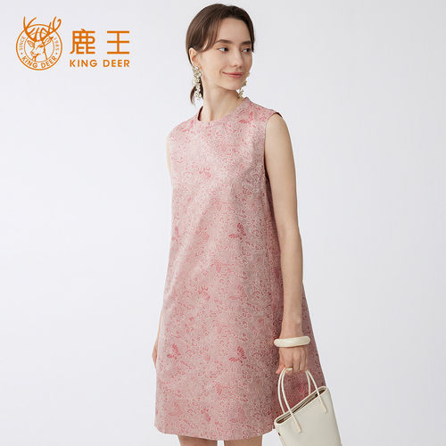 King Deer/鹿王100%桑蚕丝宋锦连衣裙女气质高级感无袖新中式旗袍
