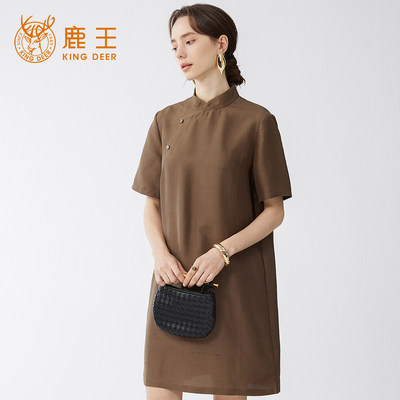 King Deer/鹿王100%桑蚕丝连衣裙女春夏新款时尚复古显瘦真丝长裙