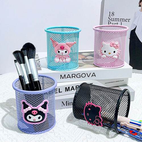 Cute HelloKitty Kuromi metal pen holder, hollow design, desk