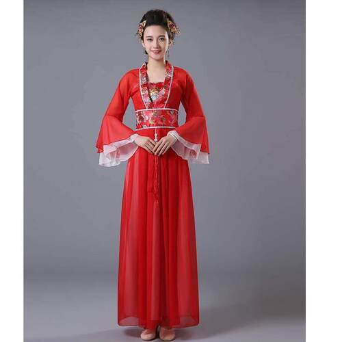 Vintage Chinese Woman Traditional Long Dress Hanfu Style Fai