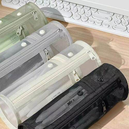 1Pcs Mesh Pencil Case Clear Stationery Bag Portable Pen Bag
