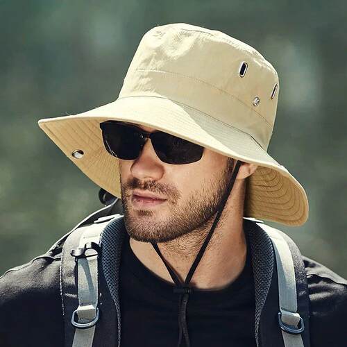 Men Summer Bucket Hat Solid Fisherman Cap Fishing Outdoor Su
