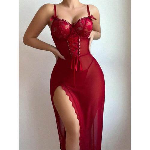 Sexy lace pajamas with transparent mesh lingerie set