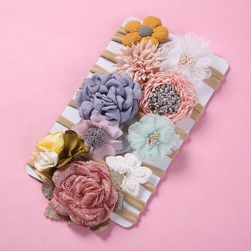 10个一套花朵尼龙发带 headband set kids Soft headband babies