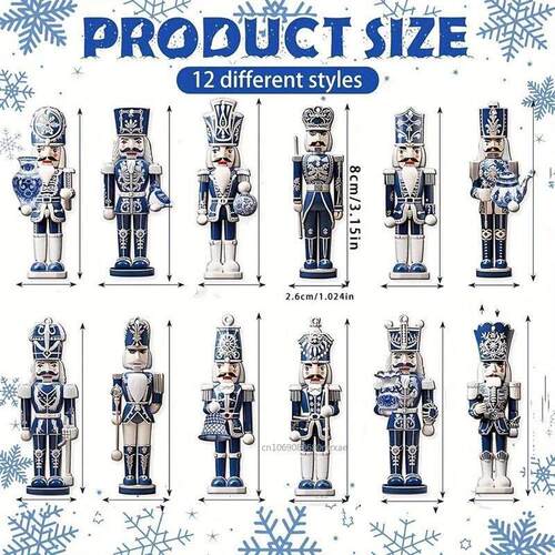 12Pcs Nutcracker Soldier Wooden Pendant Xmas Tree Hanging Or