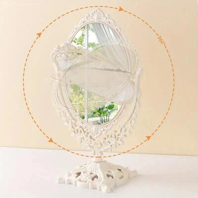 Women Desk Table Beige Vintage Makeup Oval Shape Thickened A