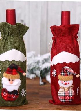 Christmas Wine Bottle Cover Cotton Linen Red Wine Bags Dinne