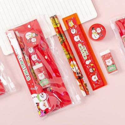5Pcs/Pack Cute Christmas Stationery Set Pencil Ruler Eraser