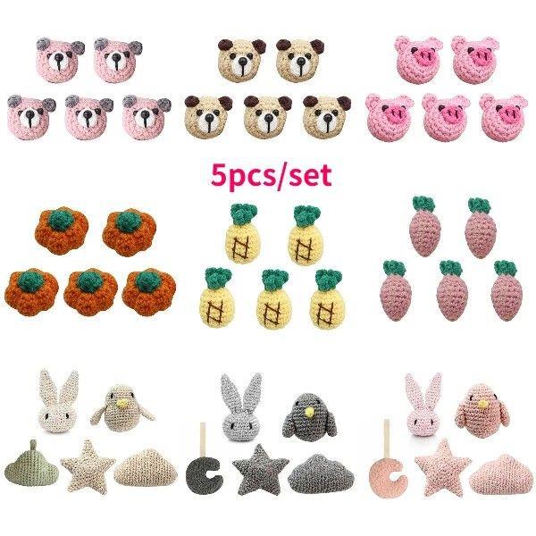 5 Pcs/Pack Handmade Crochet Woolen Beads Cartoon Animal DIY