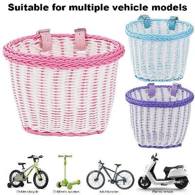 Bike Front Basket Adjustable Leather Straps Handwoven