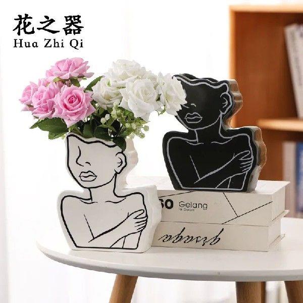 Nordic Ins Abstract Face Art Ceramic Vase Living Room Dried