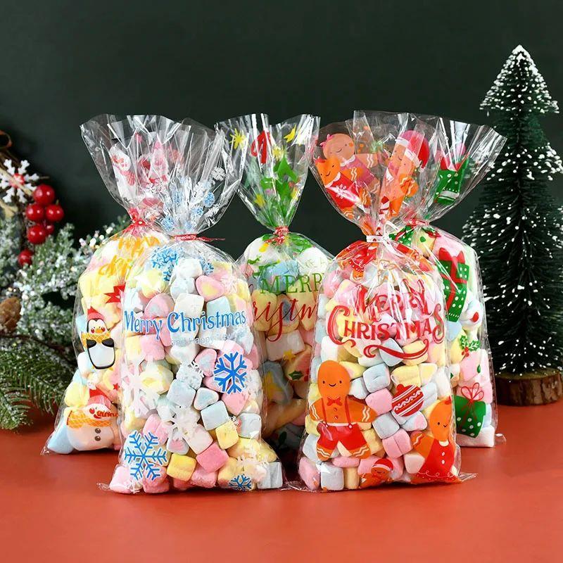 50Pcs Christmas Gift Bag Transparent Plastic Bags For Xmas H