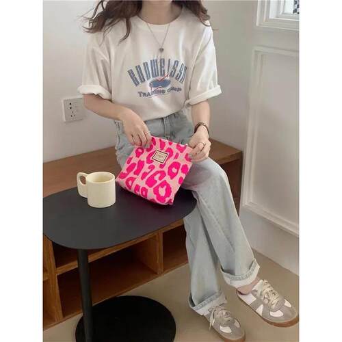 Pink Leopard Print Women Cosmetic Bag粉色豹纹女式化妆包