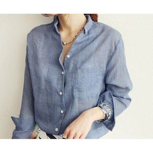2019 Women Tops Linen Shirt Ladies Fashion Blouse Clothes 女