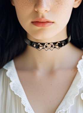甜酷辣妹蝴蝶结镶钻choker项圈
