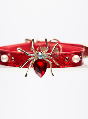 小众渐变镭射皮choker项圈蜘蛛珠