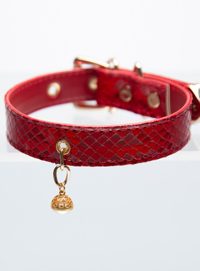红蛇纹镂空铃铛choker项圈女