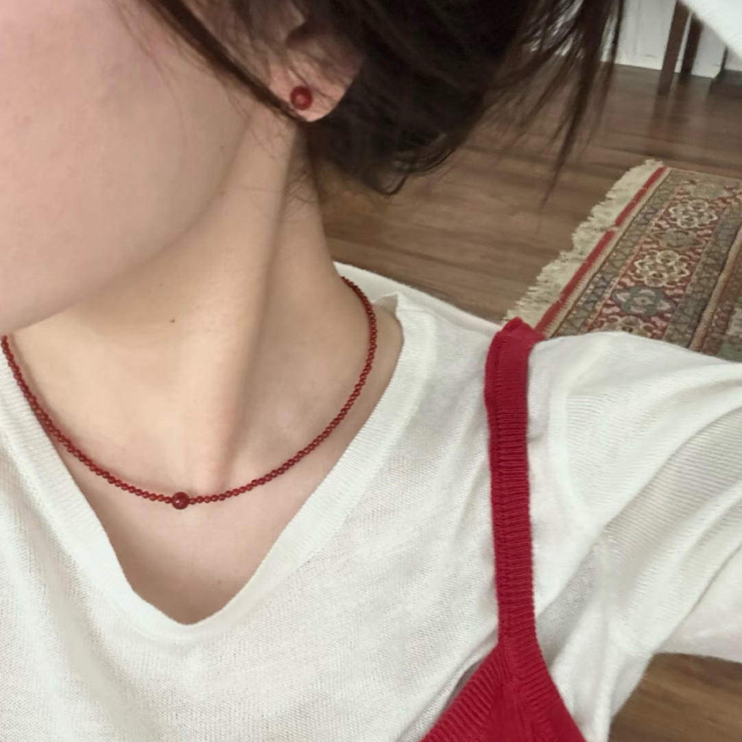 天然红玛瑙转运珠锁骨链本命年