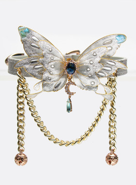 手工甜酷蝴蝶蛇皮牛皮项圈