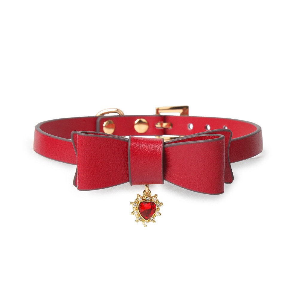 真皮蝴蝶结宝石吊坠项圈choker