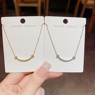 韩式个性简约一字笑脸项链轻奢小众设计感轻奢夏季百搭时尚锁骨链