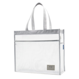 A4手提拉链网袋简约透明大容量文件袋尼龙网纱作业学习袋多功能学生手提袋拎书办公档案袋产检文具资料收纳袋