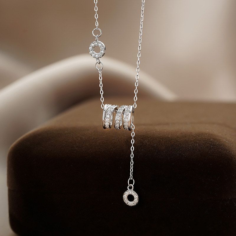 S999足银小蛮腰镶钻项链新款设计感搭高级感吊坠毛衣链