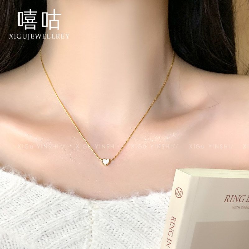 通体S925银滴釉爱心项链女韩国韩系锁骨链小众甜酷颈链